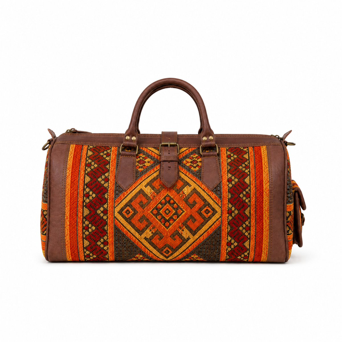 Handmade Moroccan Kilim Leather Weekender Bag – Large