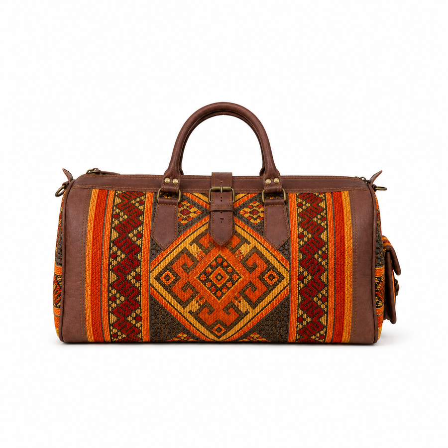 Handmade Moroccan Kilim Leather Weekender Bag – Large