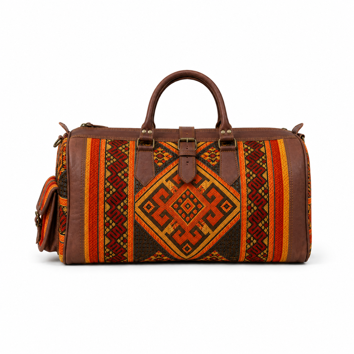 Handmade Moroccan Kilim Leather Weekender Bag – Large