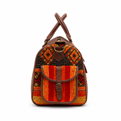 Handmade Moroccan Kilim Leather Weekender Bag – Large