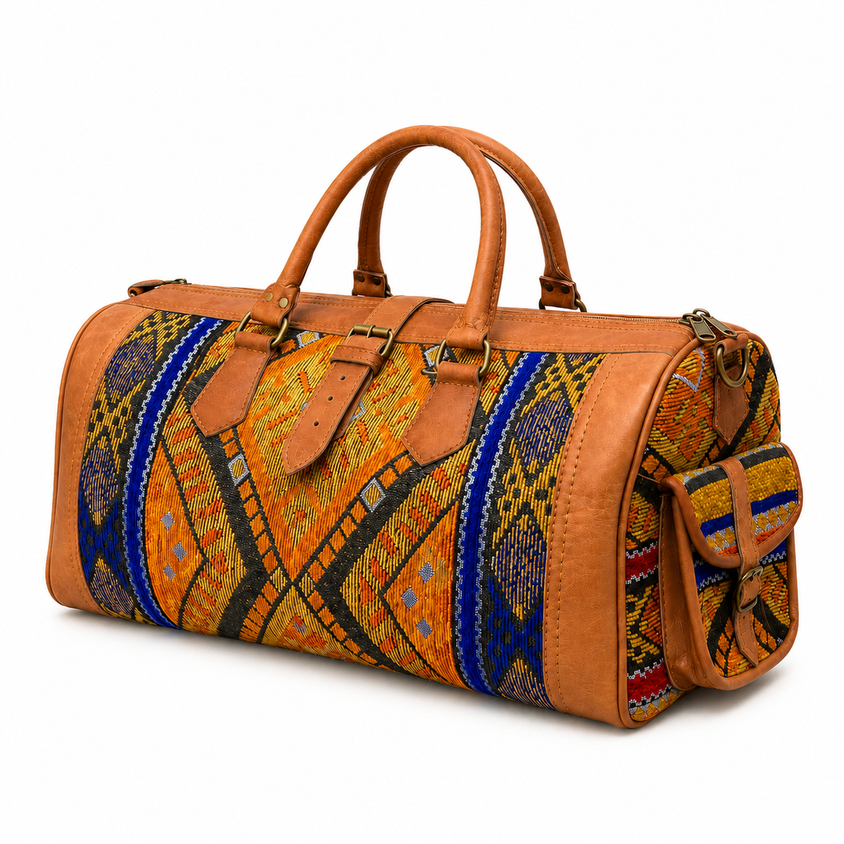 Handmade Moroccan Leather & Kilim Travel Bag – Boho Weekende