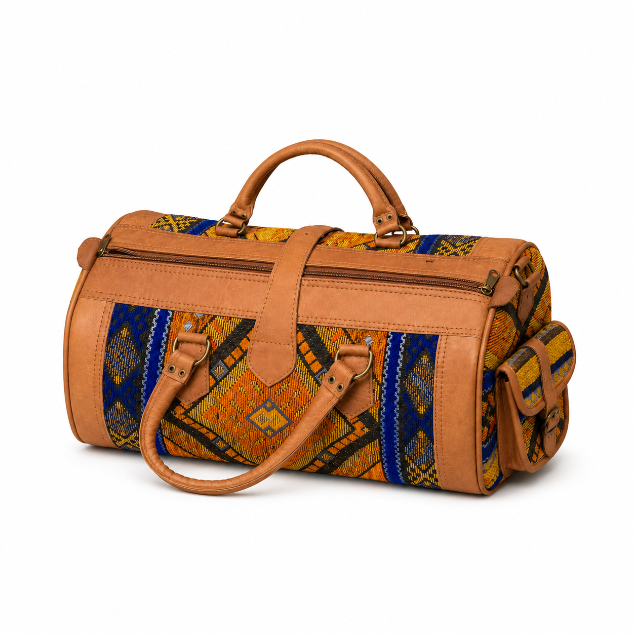 Handmade Moroccan Leather & Kilim Travel Bag – Boho Weekende