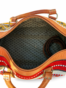 Moroccan Kilim Leather Weekender Travel Bag – Red