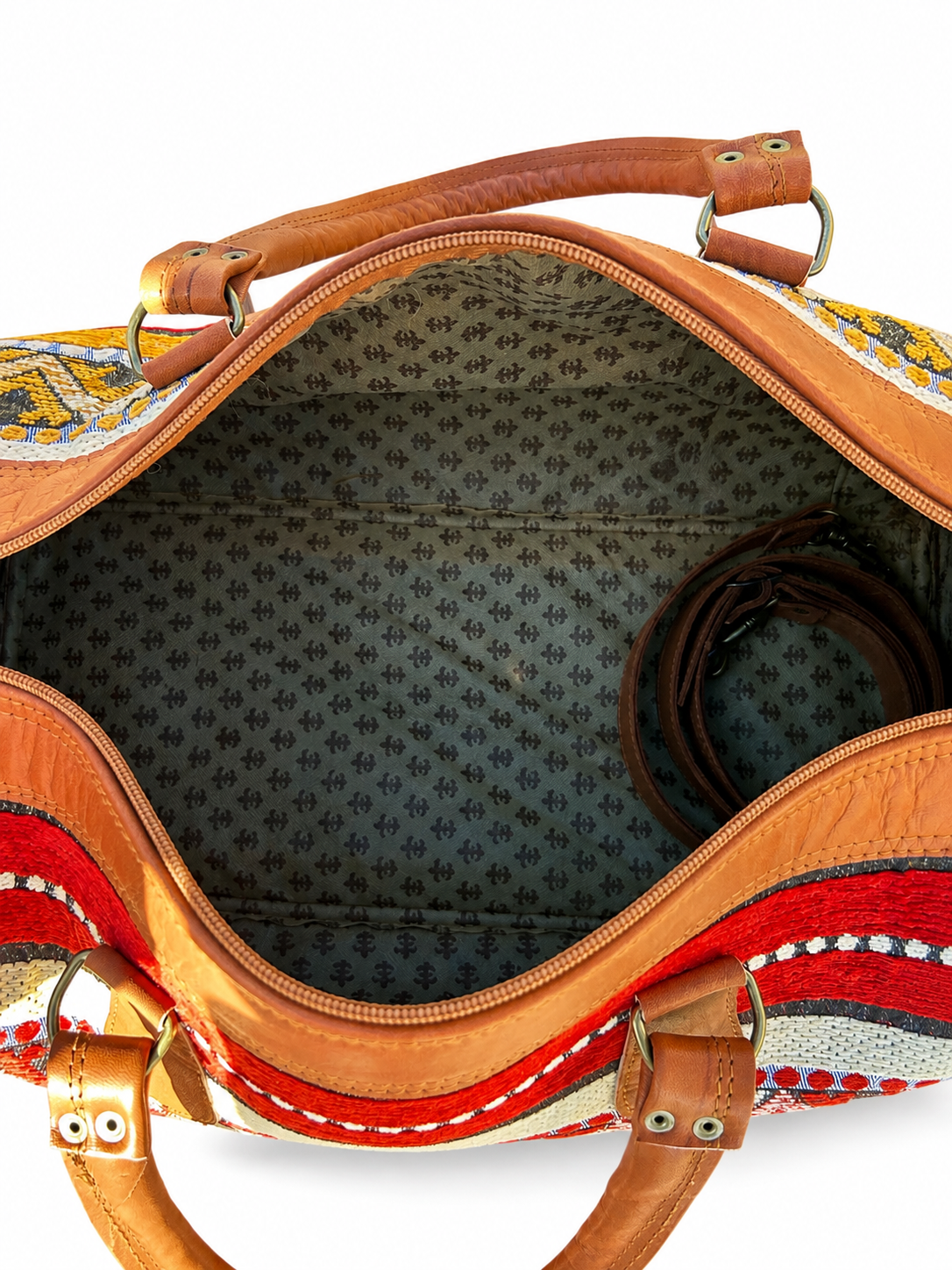 Moroccan Kilim Leather Weekender Travel Bag – Red