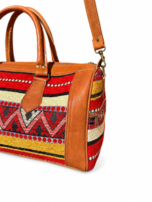 Moroccan Kilim Leather Weekender Travel Bag – Red