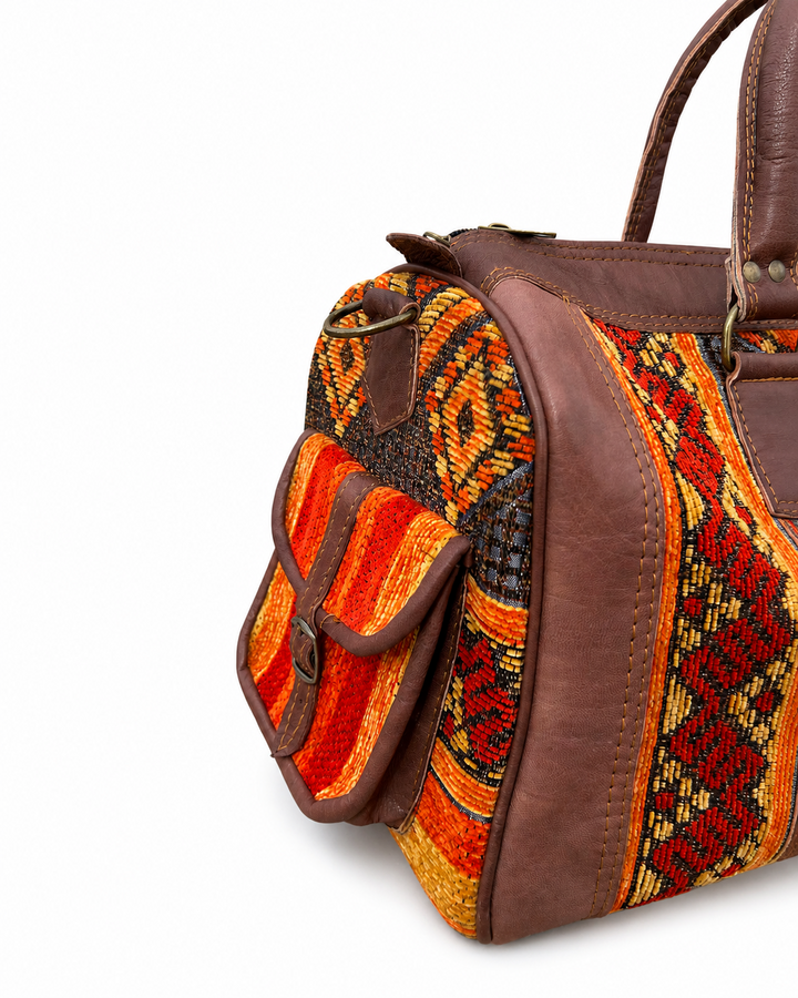 Handmade Moroccan Kilim Leather Weekender Bag – Large