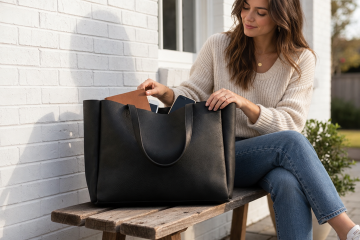 Black Leather Tote Bag for Women – Large Leather Tote Purse | MARQEVEN