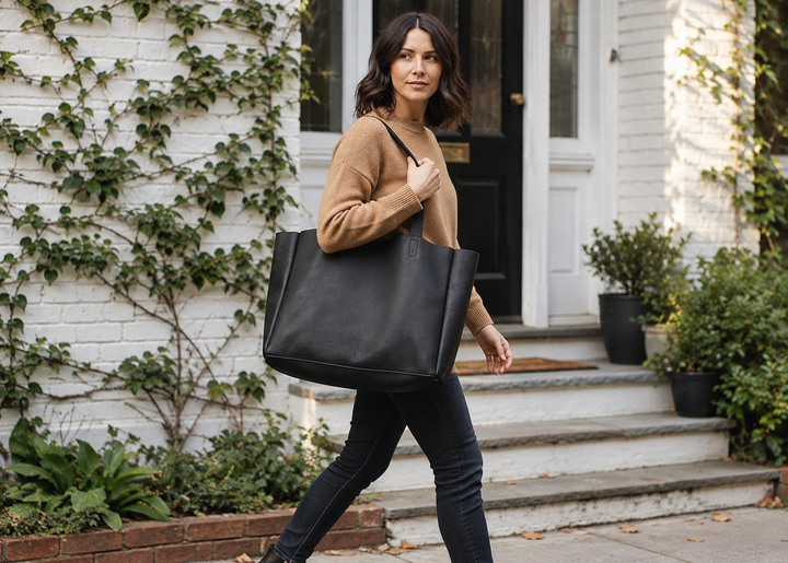 Black Leather Tote Bag for Women – Large Leather Tote Purse | MARQEVEN
