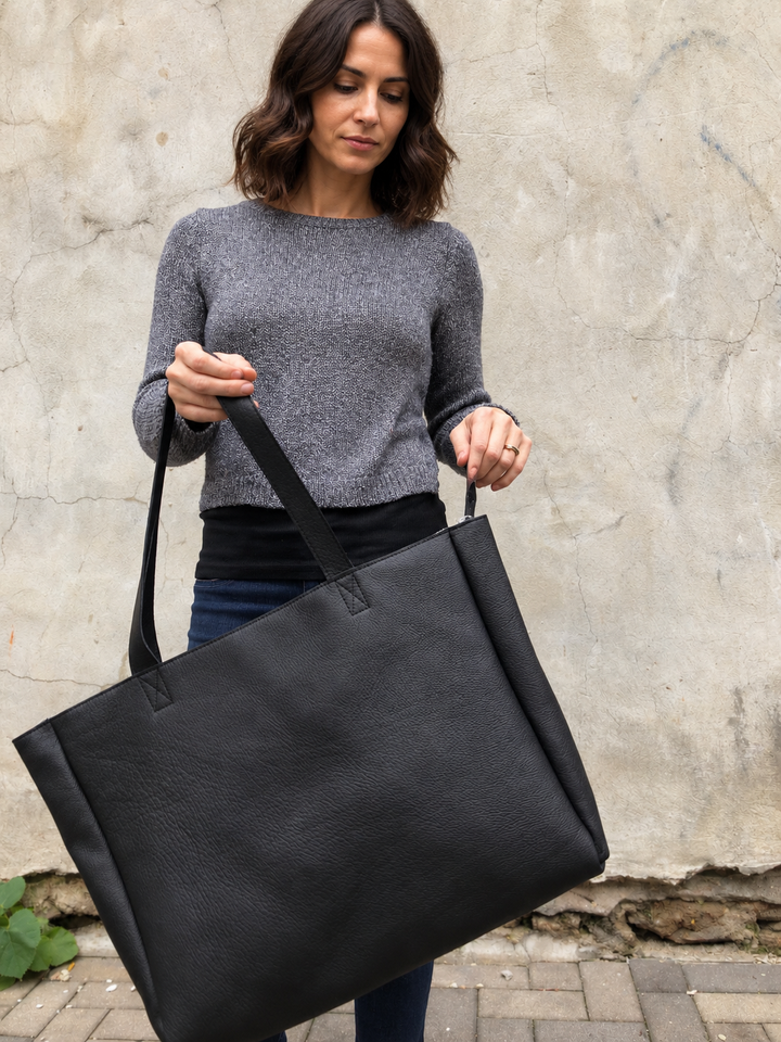 Black Leather Tote Bag for Women – Large Leather Tote Purse | MARQEVEN